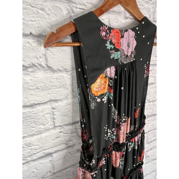 FREE PEOPLE Women's Gray Floral V-Neck Babydoll Tiered Short Dress Small - Picture 3 of 4